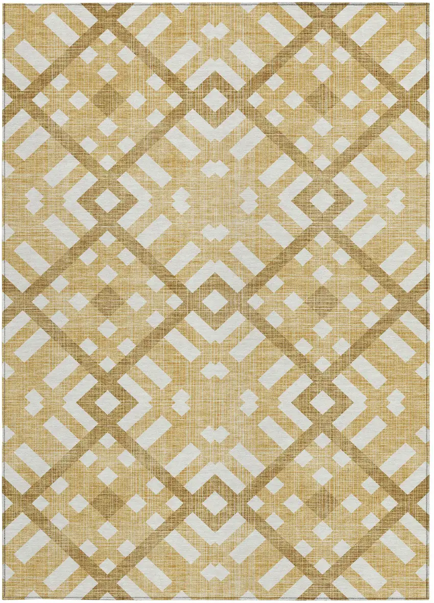 Gold Beige And Tan Geometric Washable Indoor Outdoor Area Rug Photo 6
