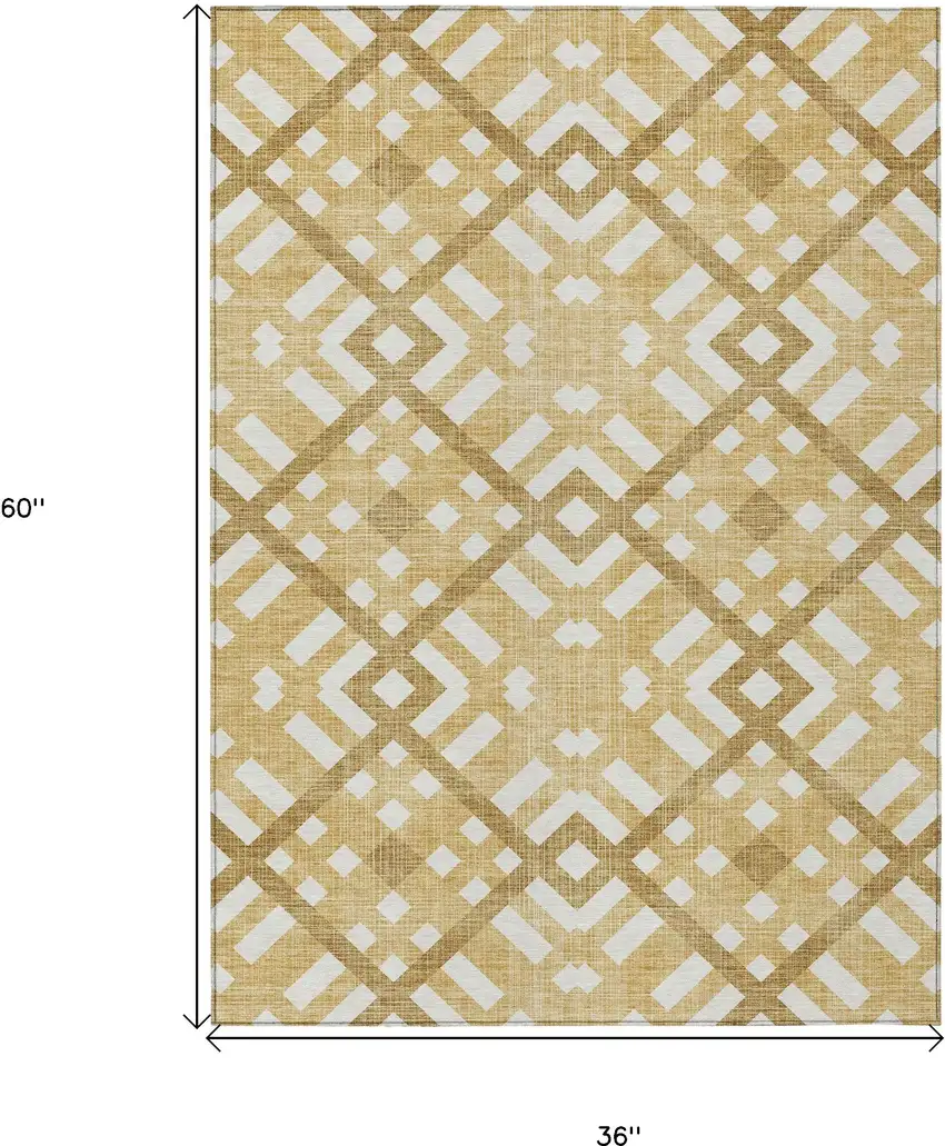 Gold Beige And Tan Geometric Washable Indoor Outdoor Area Rug Photo 3