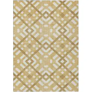 Photo of Gold Beige And Tan Geometric Washable Indoor Outdoor Area Rug