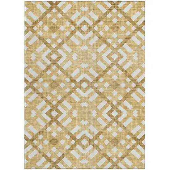 Gold Beige And Tan Geometric Washable Indoor Outdoor Area Rug Photo 6
