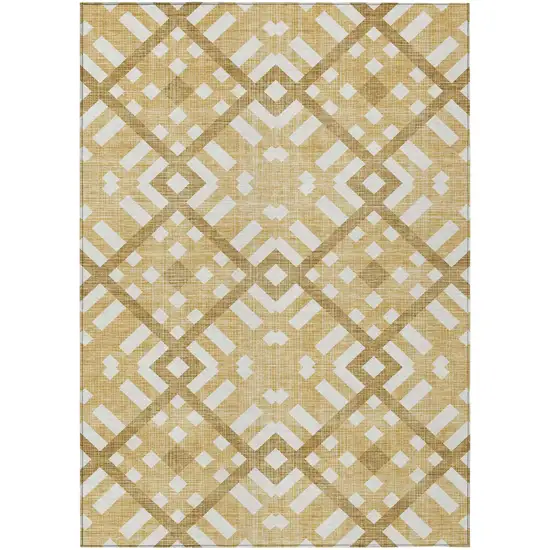 Gold Beige And Tan Geometric Washable Indoor Outdoor Area Rug Photo 2