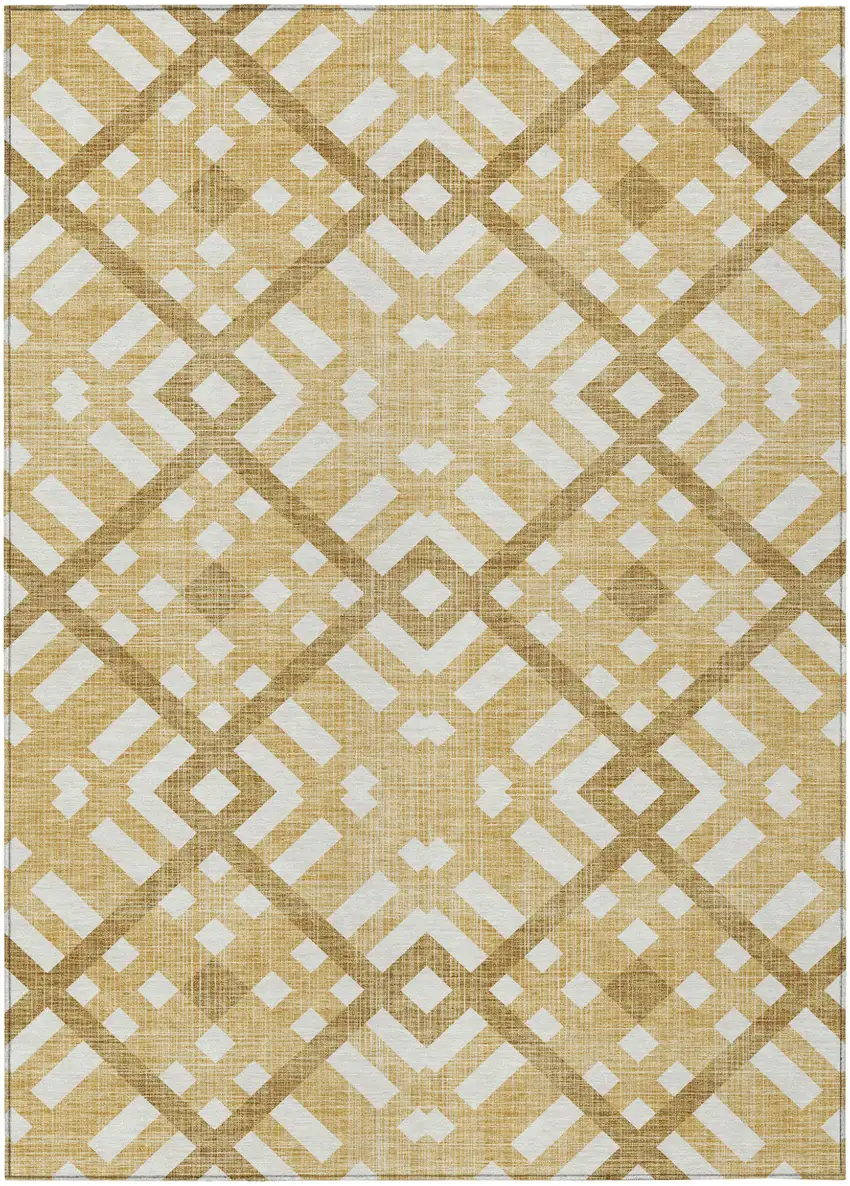 Gold Beige And Tan Geometric Washable Indoor Outdoor Area Rug Photo 2