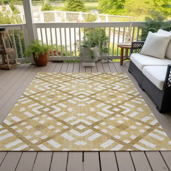 Gold Beige And Tan Geometric Washable Indoor Outdoor Area Rug Photo 7