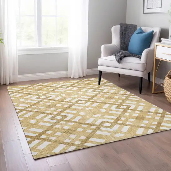 Gold Beige And Tan Geometric Washable Indoor Outdoor Area Rug Photo 8