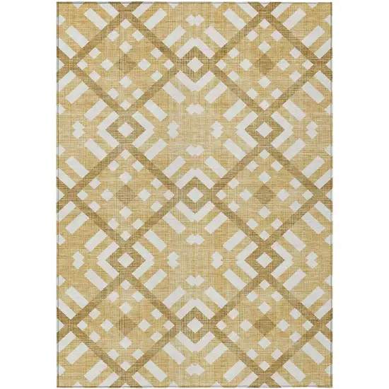 Gold Beige And Tan Geometric Washable Indoor Outdoor Area Rug Photo 2