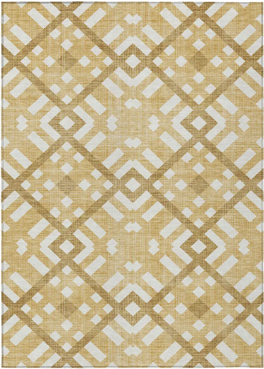 Gold Beige And Tan Geometric Washable Indoor Outdoor Area Rug Photo 2