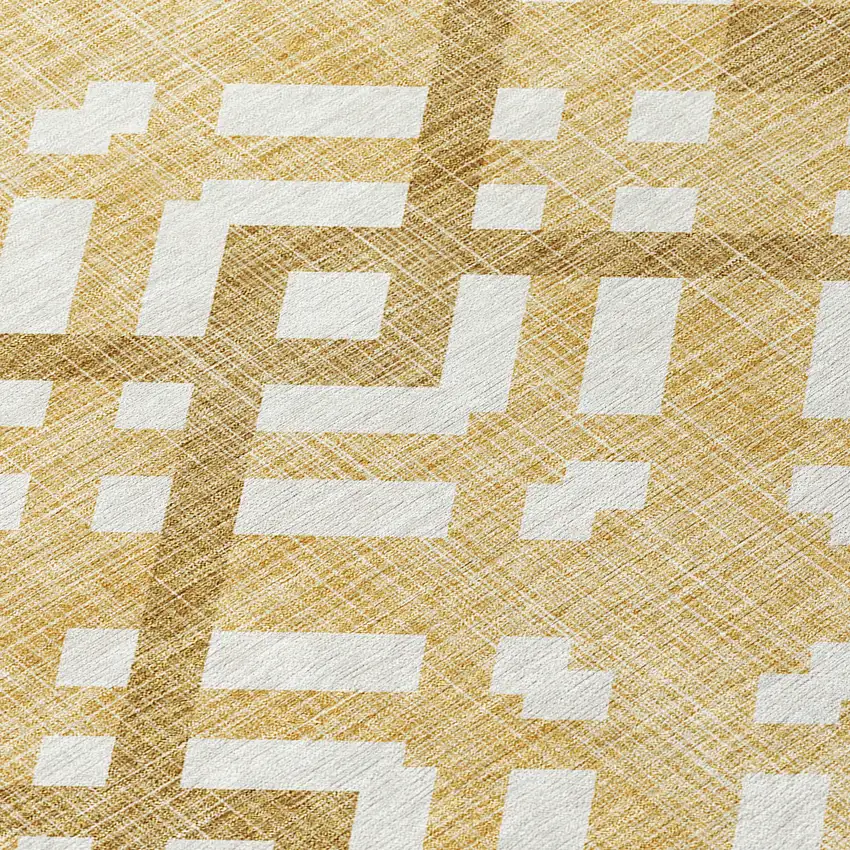 Gold Beige And Tan Geometric Washable Indoor Outdoor Area Rug Photo 5