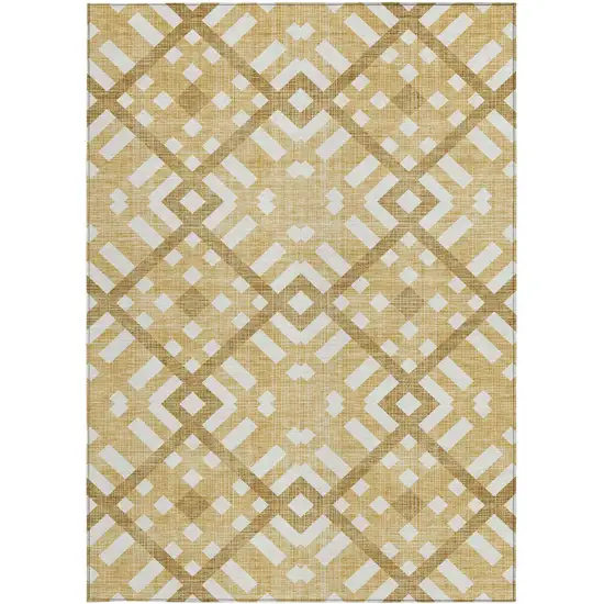 Gold Beige And Tan Geometric Washable Indoor Outdoor Area Rug Photo 6