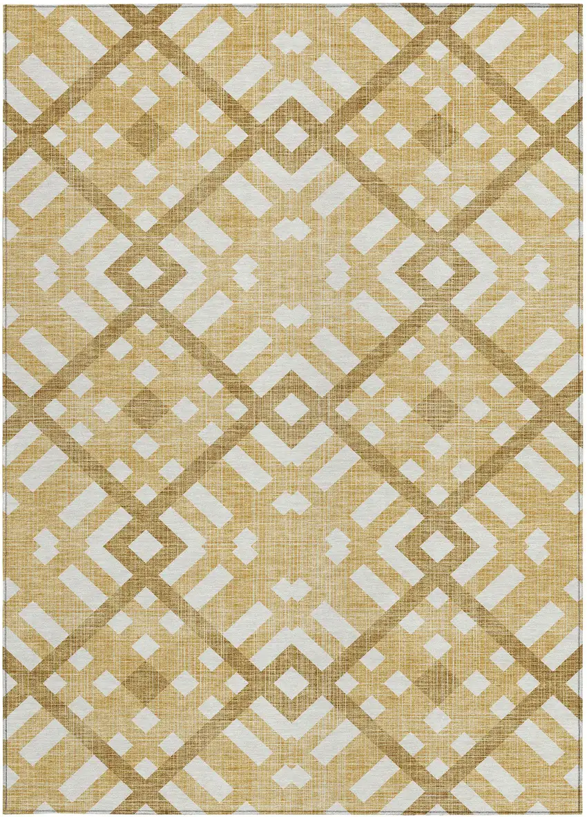 Gold Beige And Tan Geometric Washable Indoor Outdoor Area Rug Photo 6