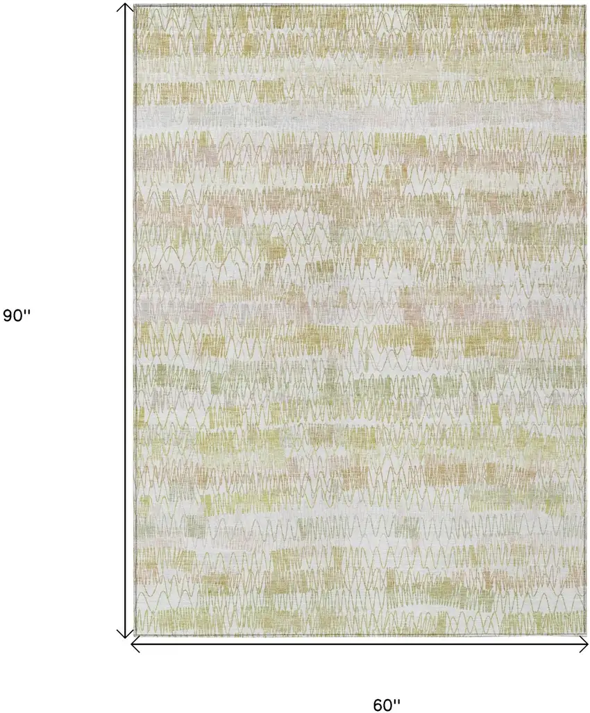 Gold Beige And Tan Striped Washable Indoor Outdoor Area Rug Photo 3