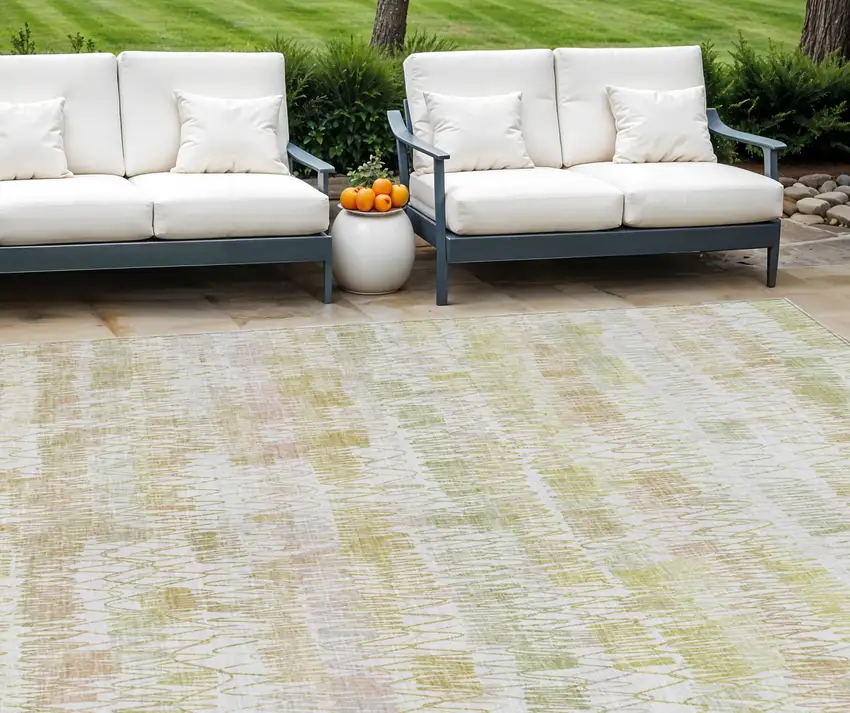 Gold Beige And Tan Striped Washable Indoor Outdoor Area Rug Photo 1