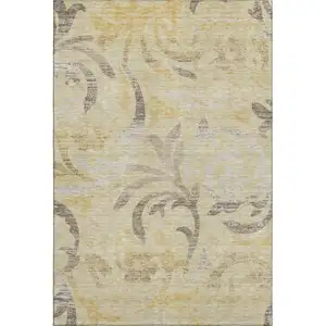 Photo of Gold Beige And Taupe Floral Washable Area Rug With UV Protection