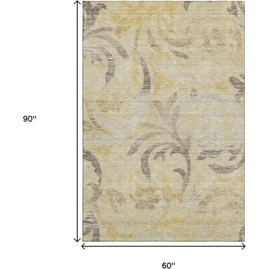 Gold Beige And Taupe Floral Washable Area Rug With UV Protection Photo 3