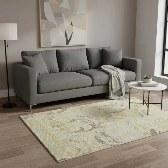 Gold Beige And Taupe Floral Washable Area Rug With UV Protection Photo 2