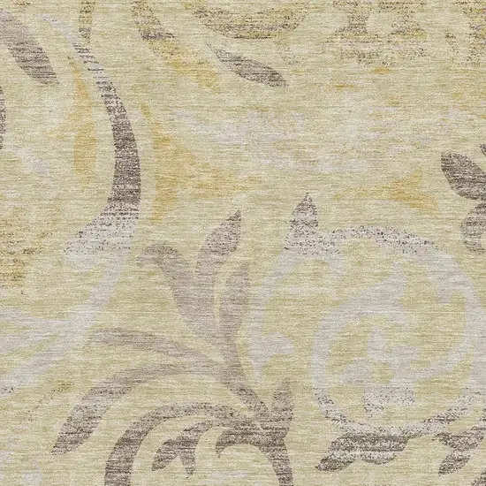 Gold Beige And Taupe Floral Washable Area Rug With UV Protection Photo 3