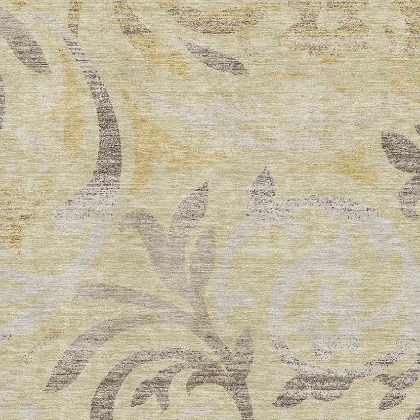Gold Beige And Taupe Floral Washable Area Rug With UV Protection Photo 3