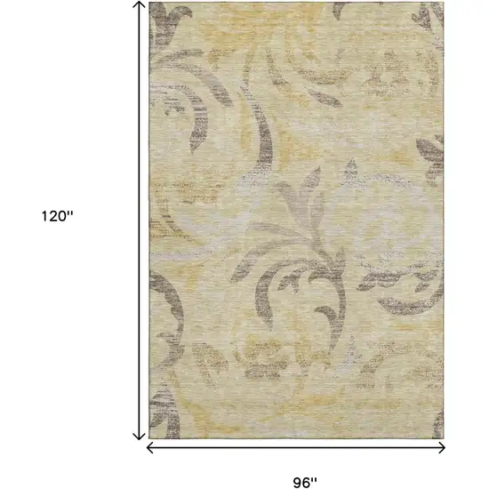 Gold Beige And Taupe Floral Washable Area Rug With UV Protection Photo 3