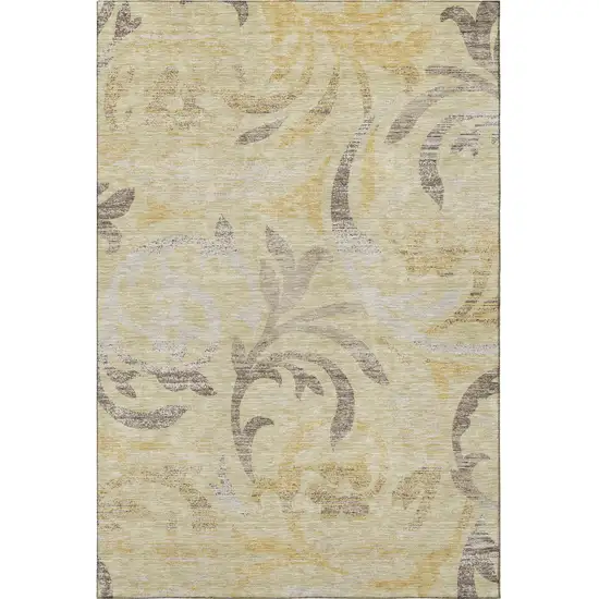 Gold Beige And Taupe Floral Washable Area Rug With UV Protection Photo 3