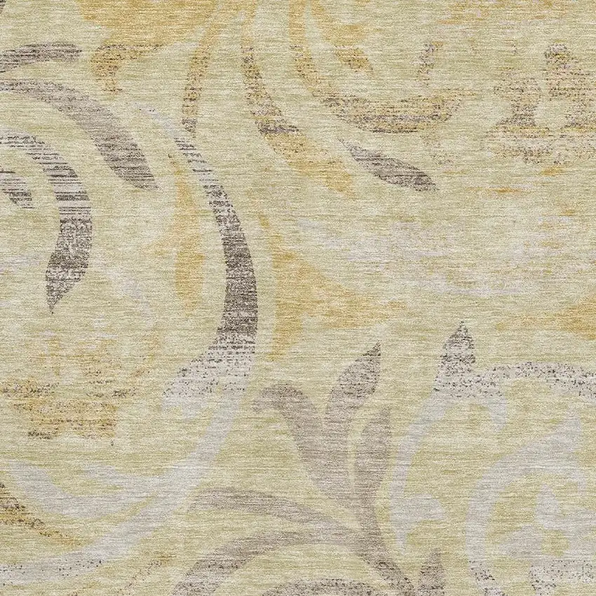Gold Beige And Taupe Floral Washable Area Rug With UV Protection Photo 3