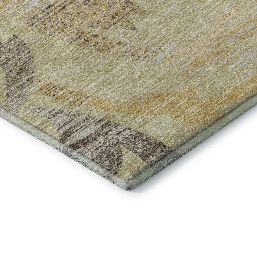 Gold Beige And Taupe Floral Washable Area Rug With UV Protection Photo 8