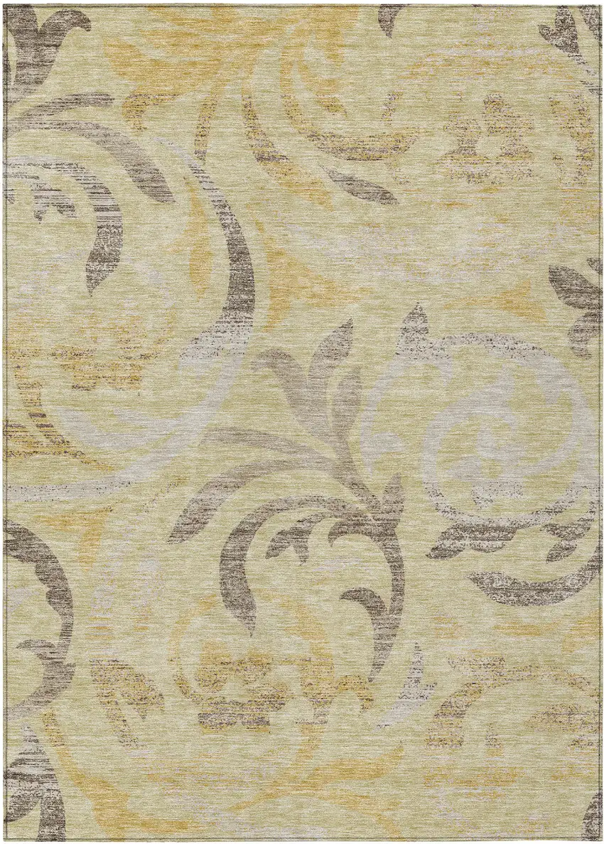 Gold Beige And Taupe Floral Washable Indoor Outdoor Area Rug Photo 2
