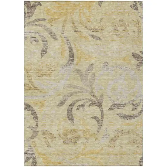 Gold Beige And Taupe Floral Washable Indoor Outdoor Area Rug Photo 2