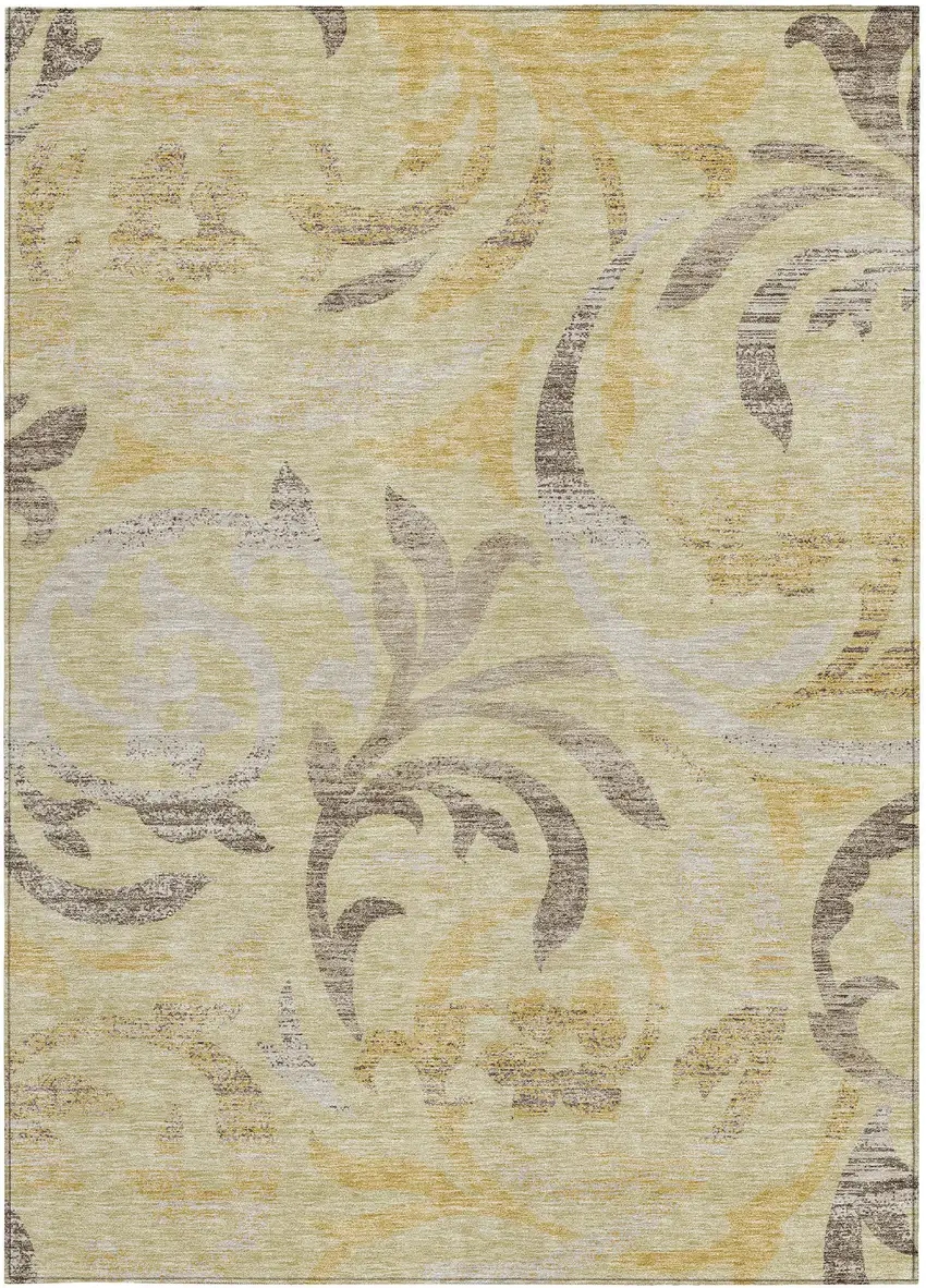 Gold Beige And Taupe Floral Washable Indoor Outdoor Area Rug Photo 5
