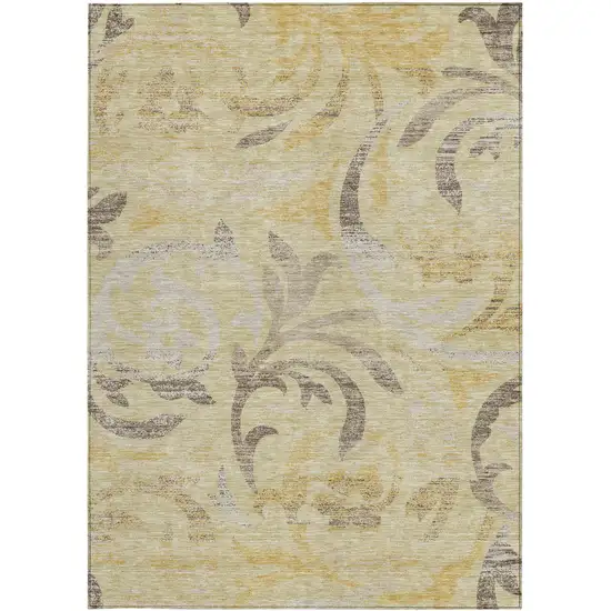 Gold Beige And Taupe Floral Washable Indoor Outdoor Area Rug Photo 5