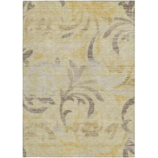 Gold Beige And Taupe Floral Washable Indoor Outdoor Area Rug Photo 5