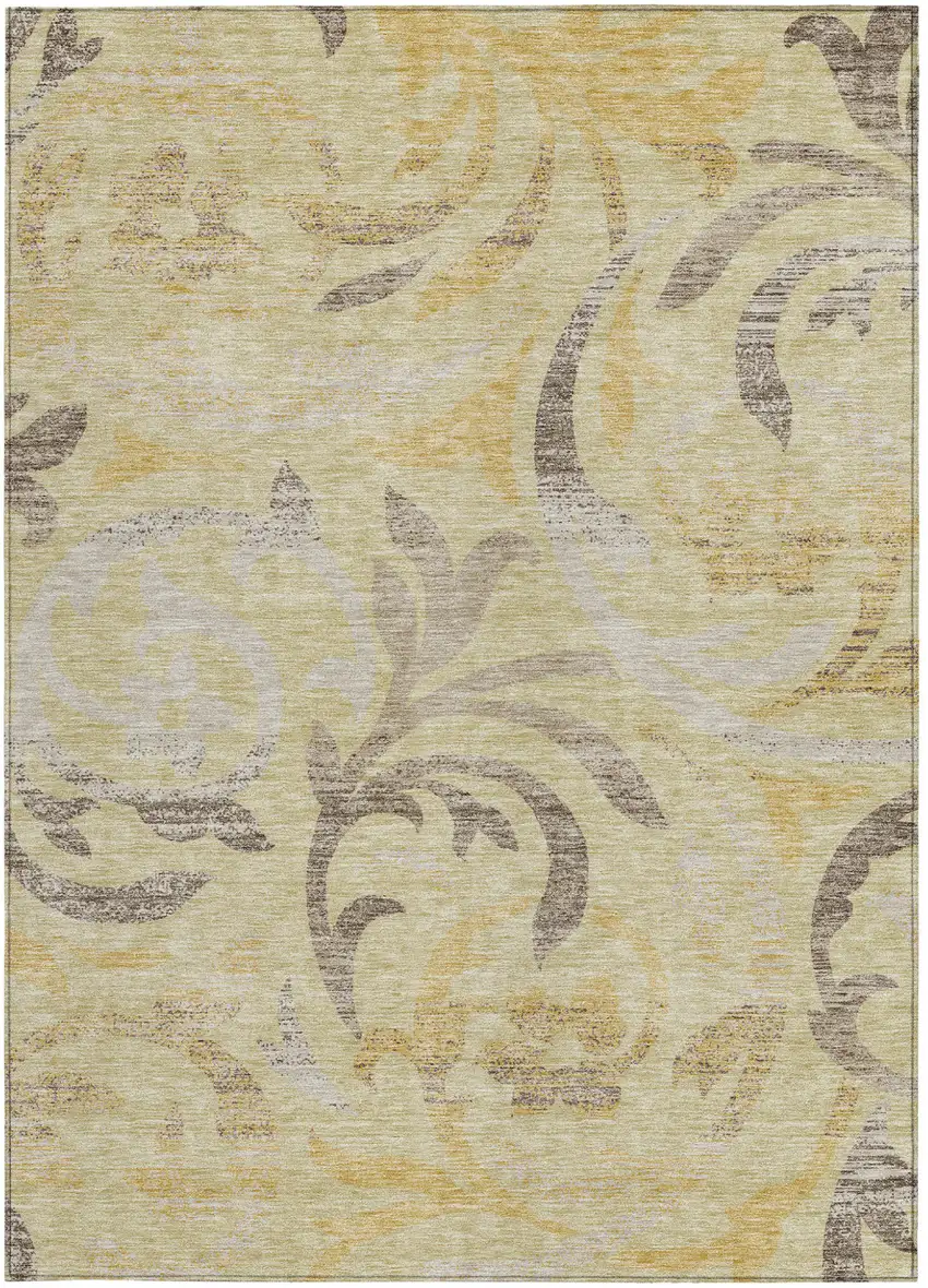 Gold Beige And Taupe Floral Washable Indoor Outdoor Area Rug Photo 5