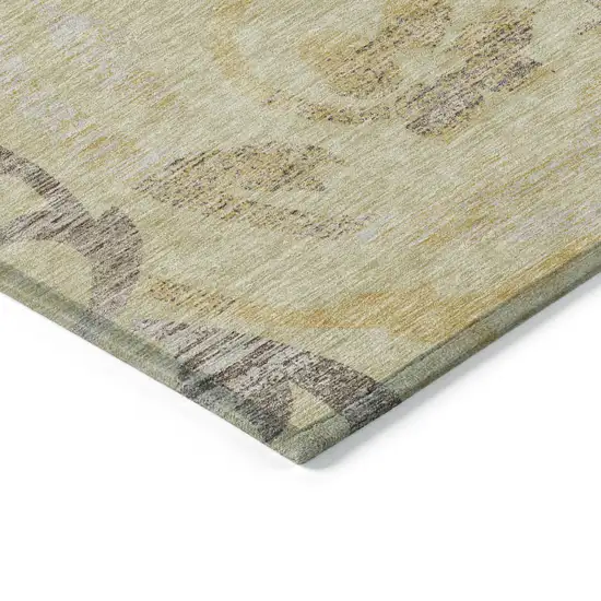 Gold Beige And Taupe Floral Washable Indoor Outdoor Area Rug Photo 4