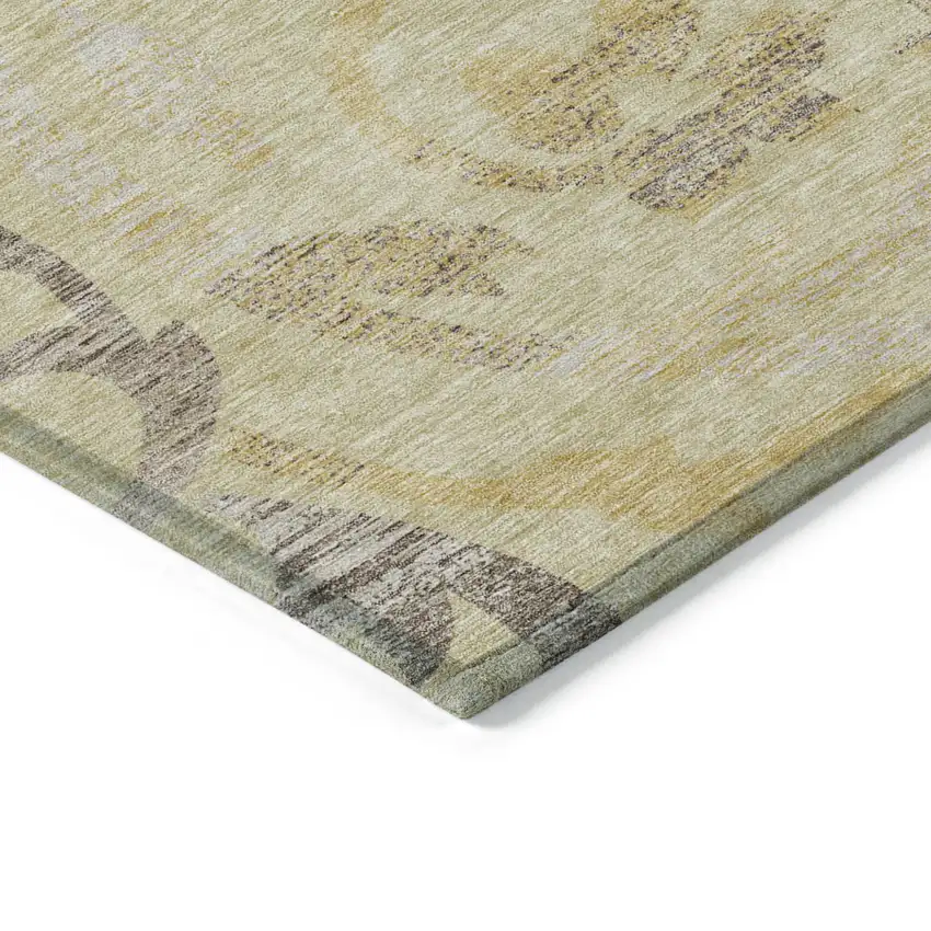 Gold Beige And Taupe Floral Washable Indoor Outdoor Area Rug Photo 4