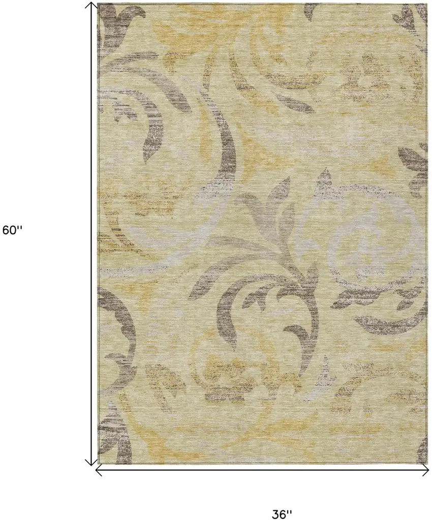 Gold Beige And Taupe Floral Washable Indoor Outdoor Area Rug Photo 6