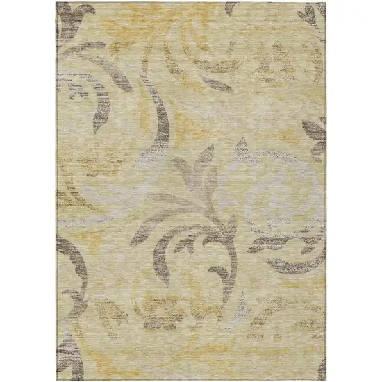 Gold Beige And Taupe Floral Washable Indoor Outdoor Area Rug Photo 1