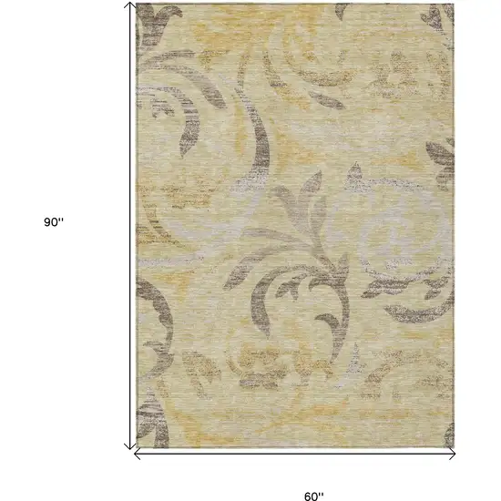 Gold Beige And Taupe Floral Washable Indoor Outdoor Area Rug Photo 3