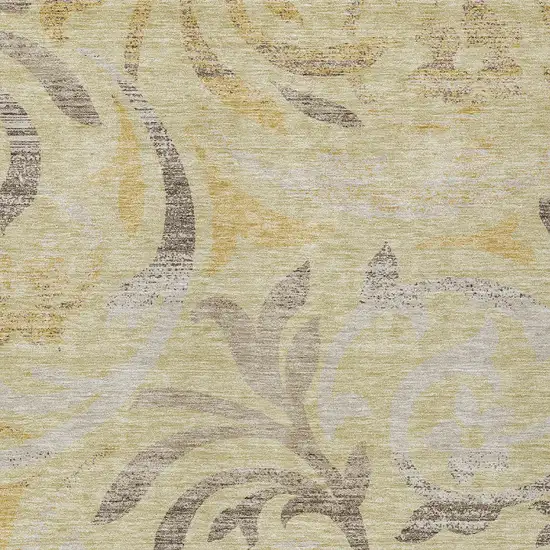 Gold Beige And Taupe Floral Washable Indoor Outdoor Area Rug Photo 4