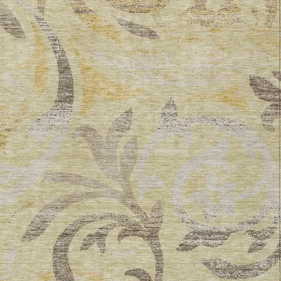 Gold Beige And Taupe Floral Washable Indoor Outdoor Area Rug Photo 4