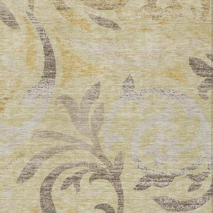 Gold Beige And Taupe Floral Washable Indoor Outdoor Area Rug Photo 4