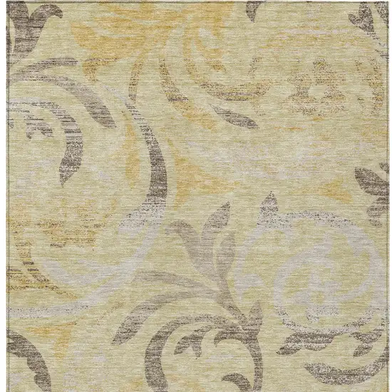 Gold Beige And Taupe Floral Washable Indoor Outdoor Area Rug Photo 5
