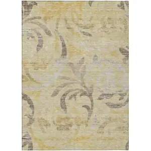 Photo of Gold Beige And Taupe Floral Washable Indoor Outdoor Area Rug