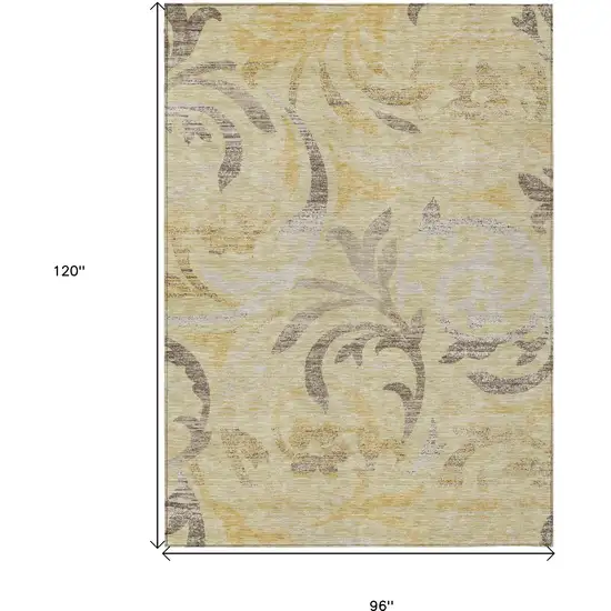 Gold Beige And Taupe Floral Washable Indoor Outdoor Area Rug Photo 3