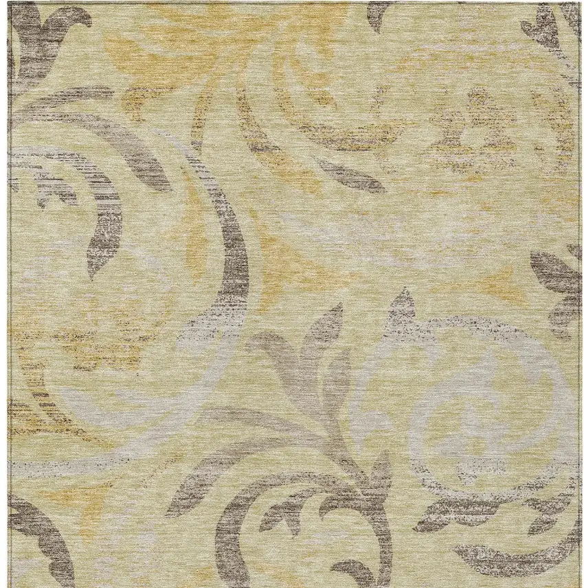 Gold Beige And Taupe Floral Washable Indoor Outdoor Area Rug Photo 5