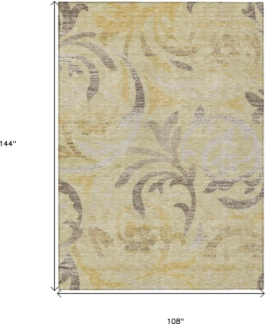 Gold Beige And Taupe Floral Washable Indoor Outdoor Area Rug Photo 3