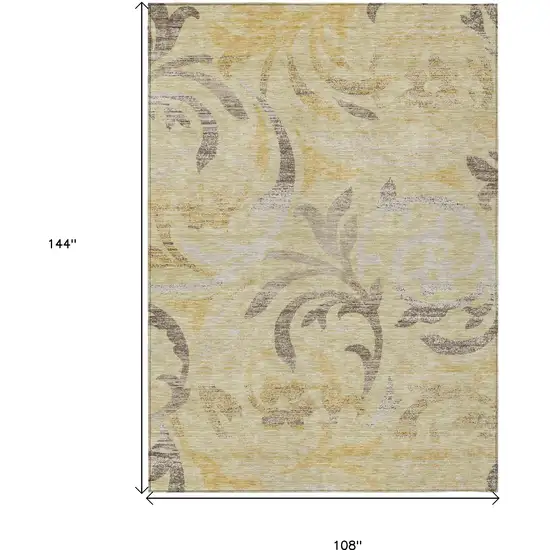 Gold Beige And Taupe Floral Washable Indoor Outdoor Area Rug Photo 3