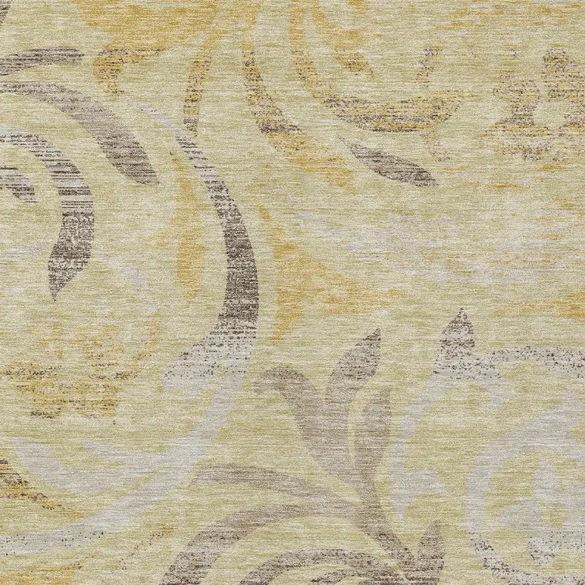 Gold Beige And Taupe Floral Washable Indoor Outdoor Area Rug Photo 4