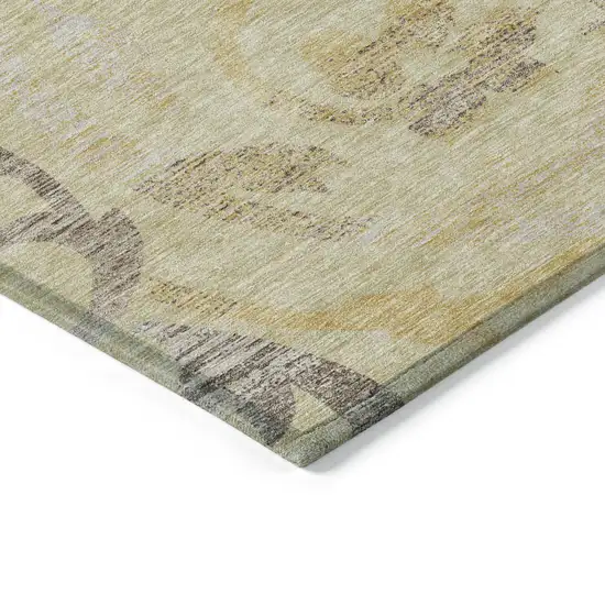 Gold Beige And Taupe Floral Washable Indoor Outdoor Area Rug Photo 3