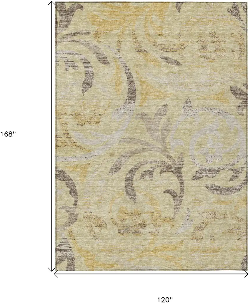 Gold Beige And Taupe Floral Washable Indoor Outdoor Area Rug Photo 3
