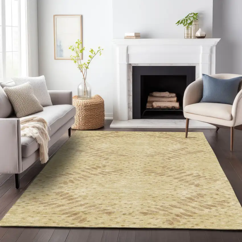 Gold Beige And Taupe Floral Washable Indoor Outdoor Area Rug Photo 8