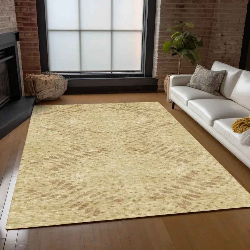 Gold Beige And Taupe Floral Washable Indoor Outdoor Area Rug Photo 9