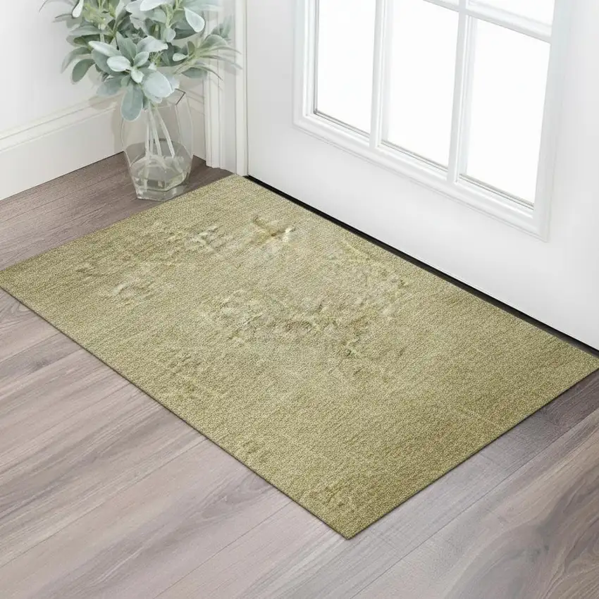 Gold Beige And Taupe Geometric Washable Area Rug With UV Protection Photo 2